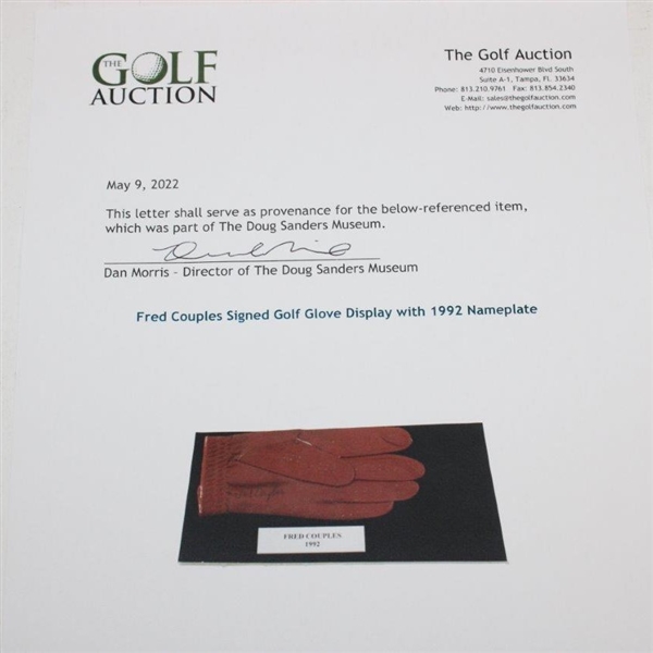Fred Couples Signed Golf Glove Display with 1992 Nameplate JSA ALOA