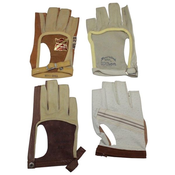 Four (4) Vintage Leather ‘Half Glove’ Golf Gloves by Four (4) Makers – Acushnet, Wilson, Pro-Grip, & Spalding