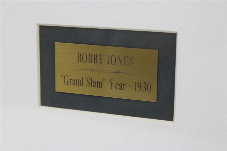 Bobby Jones Follow-Through Pose B&W Photo with Grand Slam Year - 1930 Plate - Framed