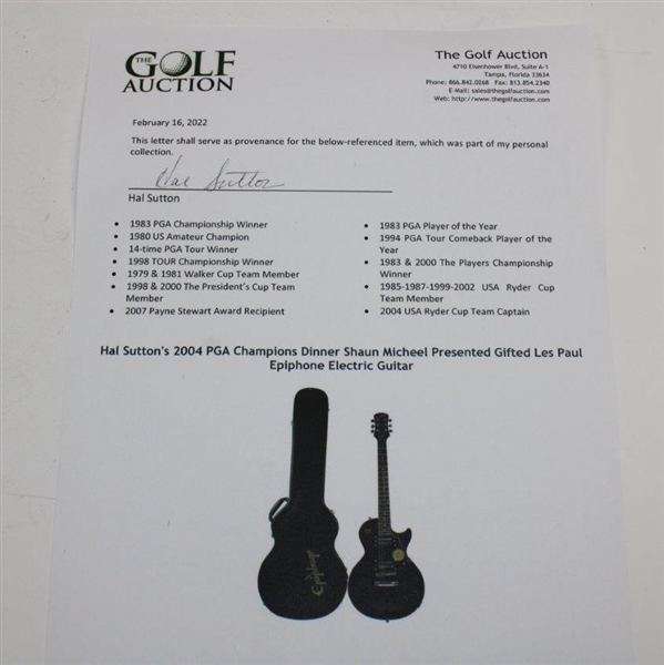 Hal Sutton's 2004 PGA Champions Dinner Shaun Micheel Gifted Les Paul Epiphone Electric Guitar