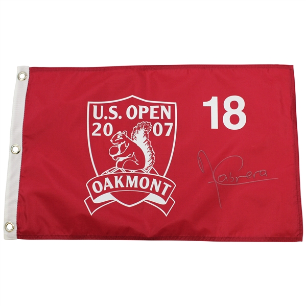 Angel Cabrera Signed 2007 US Open at Oakmont Red Screen Flag JSA ALOA