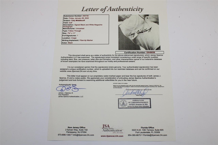 Cary Middlecoff Signed 'Dentist from Memphis' Magazine Page JSA #XX49036