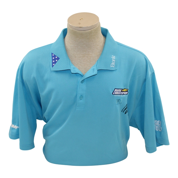 John Daly Signed Personal Match Worn Aqua Blue Golf Shirt with Sponsors JSA ALOA