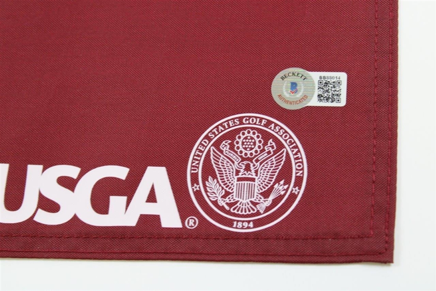 Justin Rose Signed 2013 US Open at Merion Red Screen Flag BECKETT #BB88014