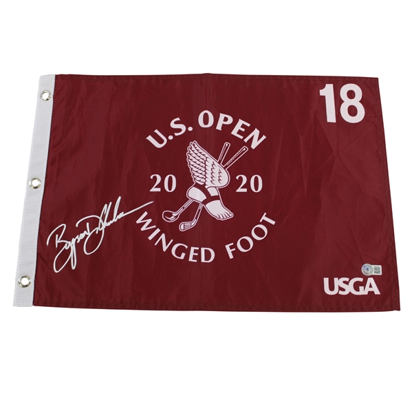 Bryson Dechambeau Signed 2020 US Open at Winged Foot Red Screen Flag BECKETT #BB88004