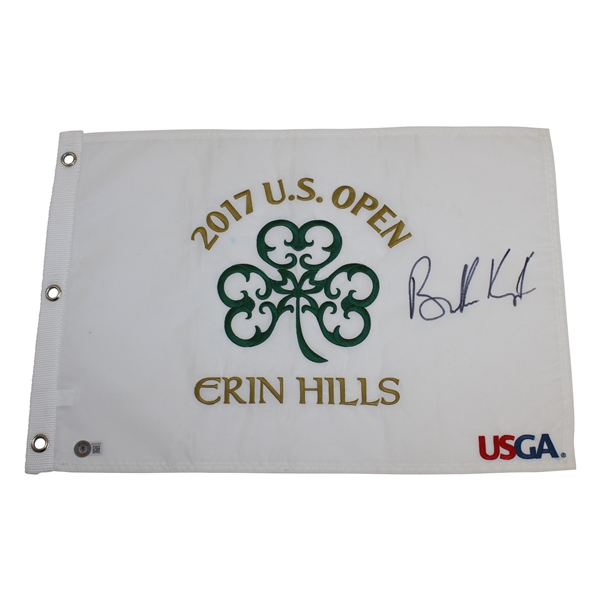 Brooks Koepka Signed 2017 US Open at Erin Hills Embroidered Flag BECKETT #BC94704