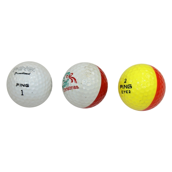 Three (3) Ping Various Logo Golf Balls - Promotional, Christmas & Yellow/Red Eye 2