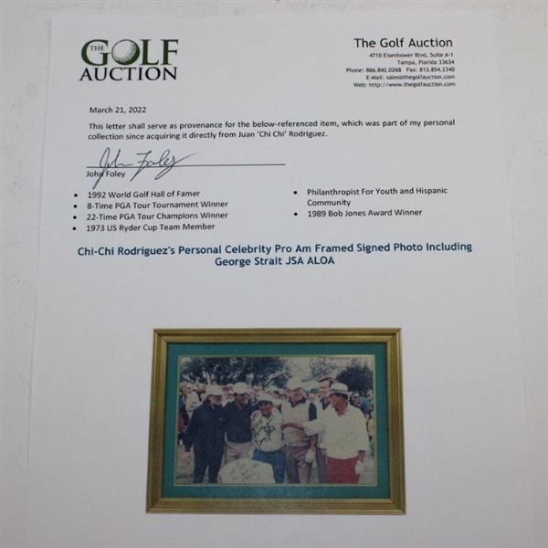 Chi-Chi Rodriguez's Personal Celebrity Pro Am Framed Signed Photo Including George Strait JSA ALOA