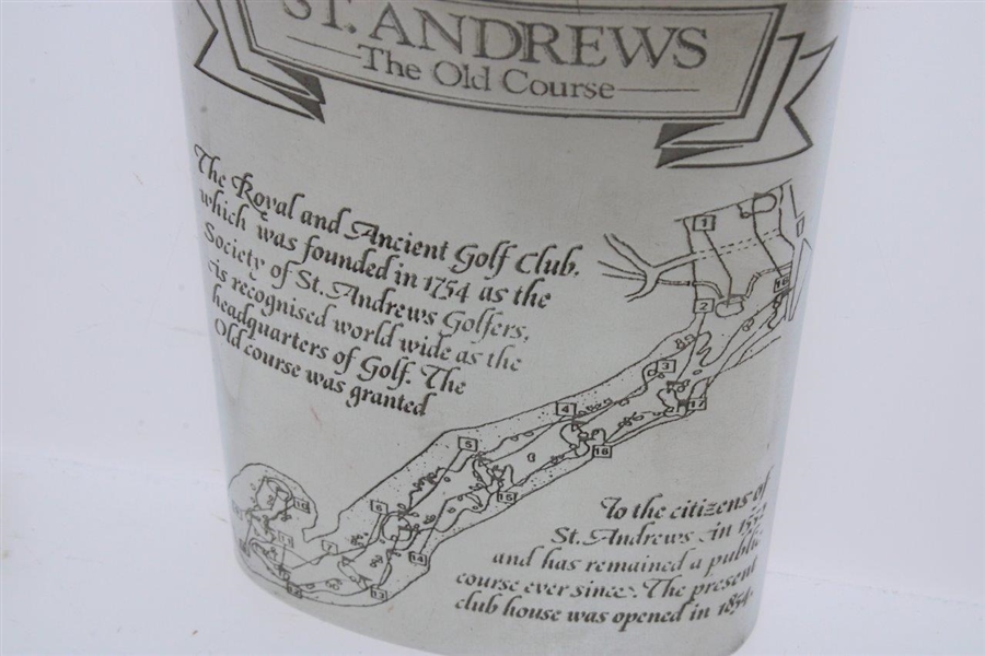 St. Andrews 'The Old Course' Pewter Flask with Course Layout with Funnel in Box