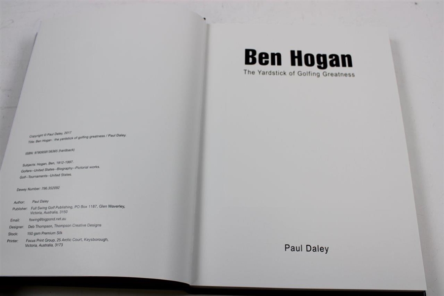 Ben Hogan: The Yardstick of Golfing Greatness' Ltd Ed Book #404/500 by Paul Daley - 2017