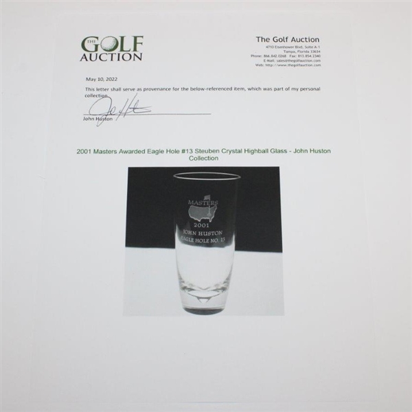 2001 Masters Awarded Eagle Hole #13 Steuben Crystal Highball Glass - John Huston Collection