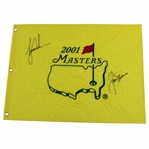 Tiger Woods & Jack Nicklaus Signed 2001 Masters Embroidered Flag - Tiger Slam JSA #B47339