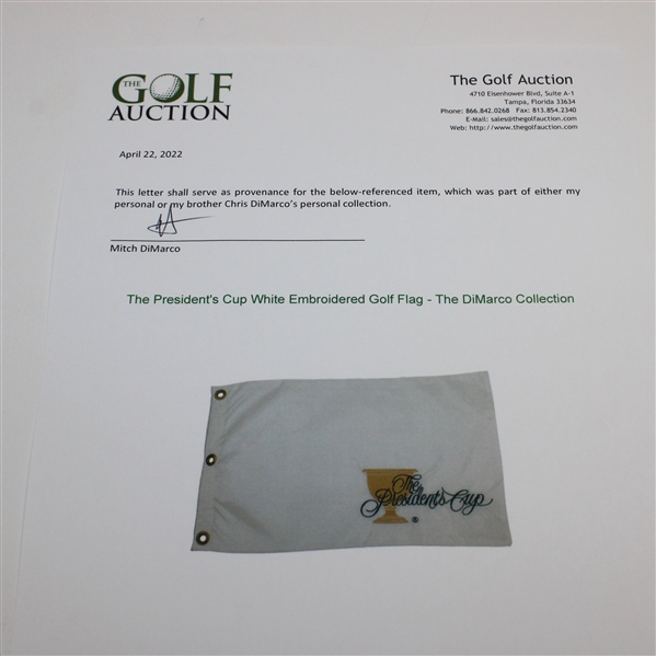 The President's Cup White Embroidered Golf Flag - The DiMarco Collection