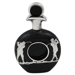 Vintage Golf Themed Sterling Overlay Art Deco Black Decanter with Stopper 
