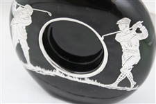 Vintage Golf Themed Sterling Overlay Art Deco Black Decanter with Stopper 