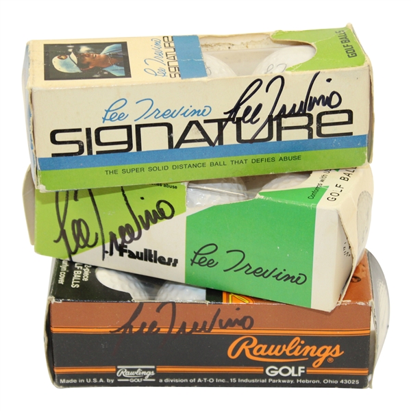 Three (3) Lee Trevino Signed Golf Ball Sleeves:  Signature, Professional & Faultless JSA ALOA