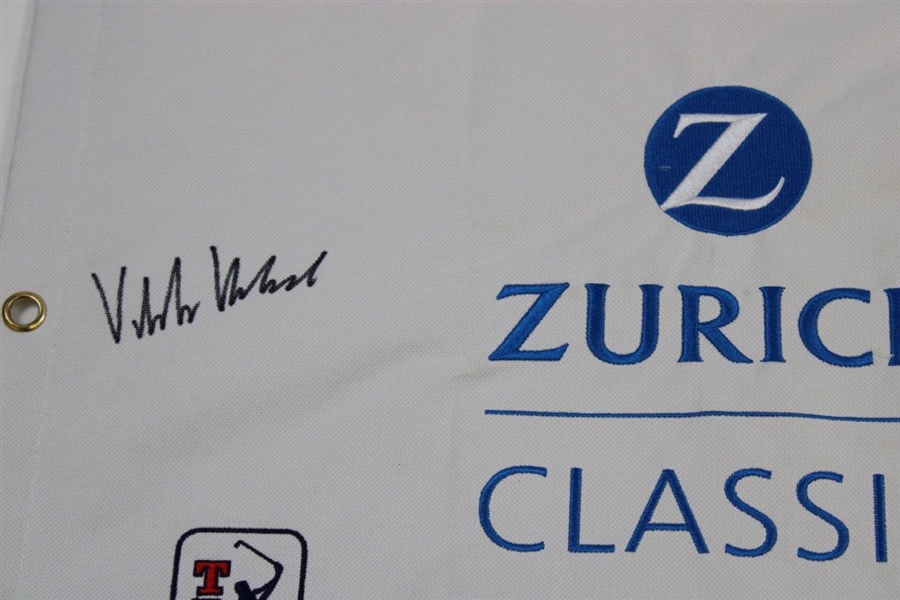 Viktor Hovland & Collin Morikawa Signed 2022 Zurich Classic at TPC La. Flag JSA ALOA