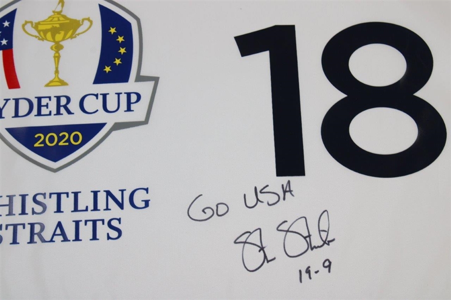 Steve Stricker Signed 2020 Ryder Cup at Whistling Straits Flag with 'Go USA!' & '19-9' JSA ALOA