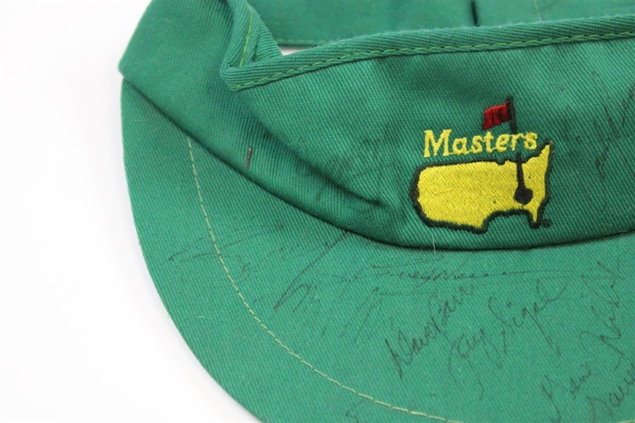 Seve, Payne Stewart & others Multi-Signed Masters Classic Undated Green Visor JSA ALOA