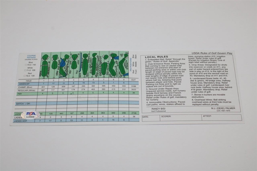 Arnold Palmer Signed Latrobe Country Club Official Scorecard PSA/DNA #AJ89849