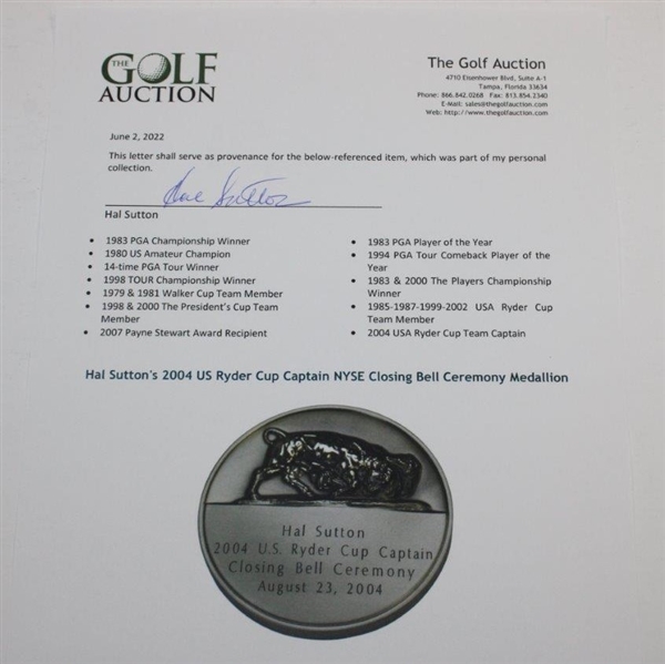 Hal Sutton's 2004 US Ryder Cup Captain NYSE Closing Bell Ceremony Medallion