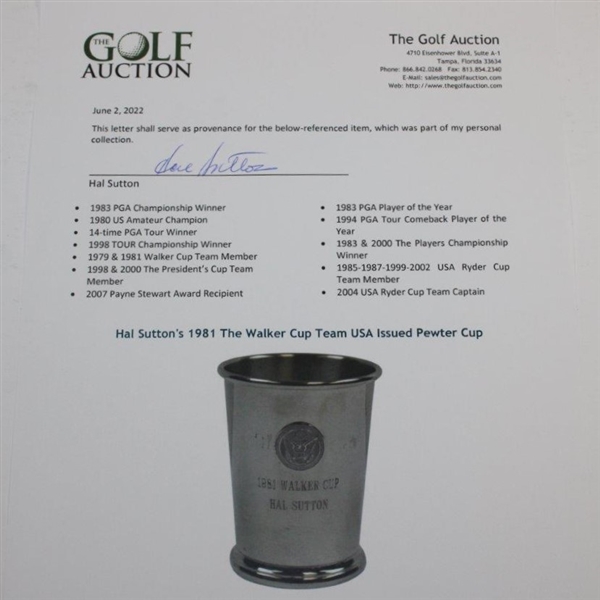 Hal Sutton's 1981 The Walker Cup Team USA Issued Pewter Cup