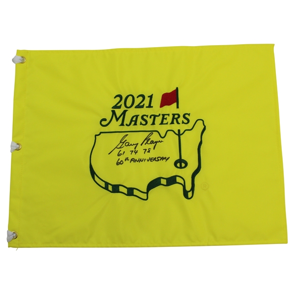 Gary Player Signed 2021 Masters Flag with '61-74-78' & '60th Anniversary' JSA ALOA