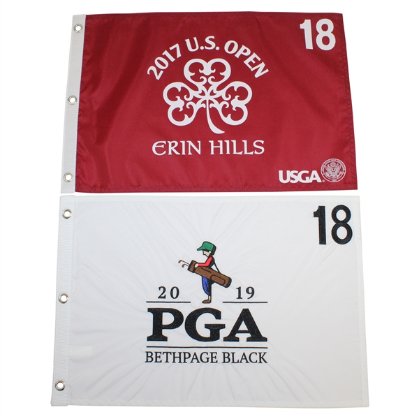 2017 US Open Screen Flag & 2019 PGA Embroidered Flag - Brooks Koepka Winner