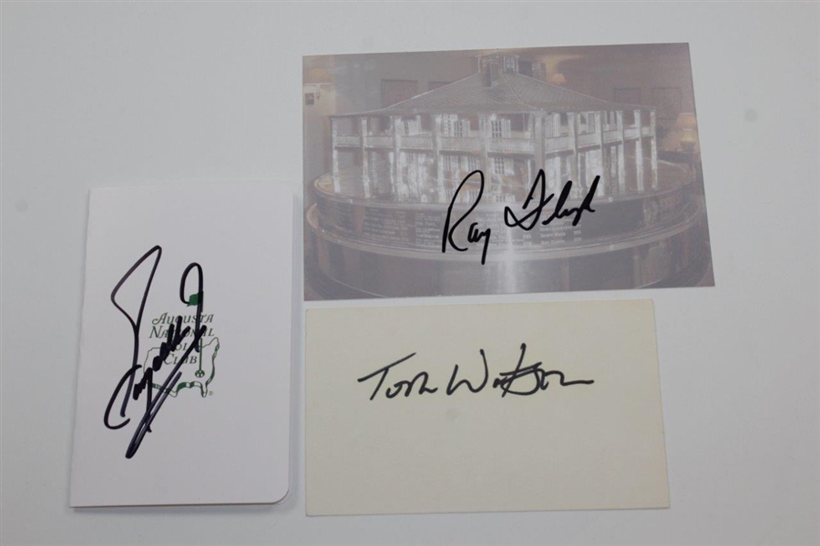 Tom Watson, Ray Floyd, & Fuzzy Zoeller Signed Items - Trophy Photo, Scorecard, & 3x5 Card JSA ALOA