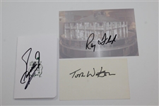 Tom Watson, Ray Floyd, & Fuzzy Zoeller Signed Items - Trophy Photo, Scorecard, & 3x5 Card JSA ALOA