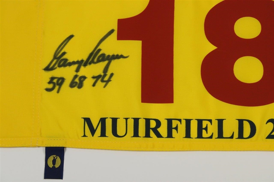 Gary Player Signed 2002 The OPEN at Muirfield Flag with Year's Won Notation JSA ALOA
