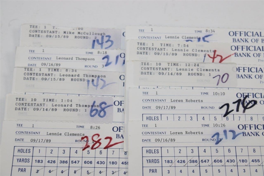 Ten (10) 1989 Bank of Boston Classic Official Match Used & Signed Scorecards Inc. Major Winner Steve Elkington JSA ALOA