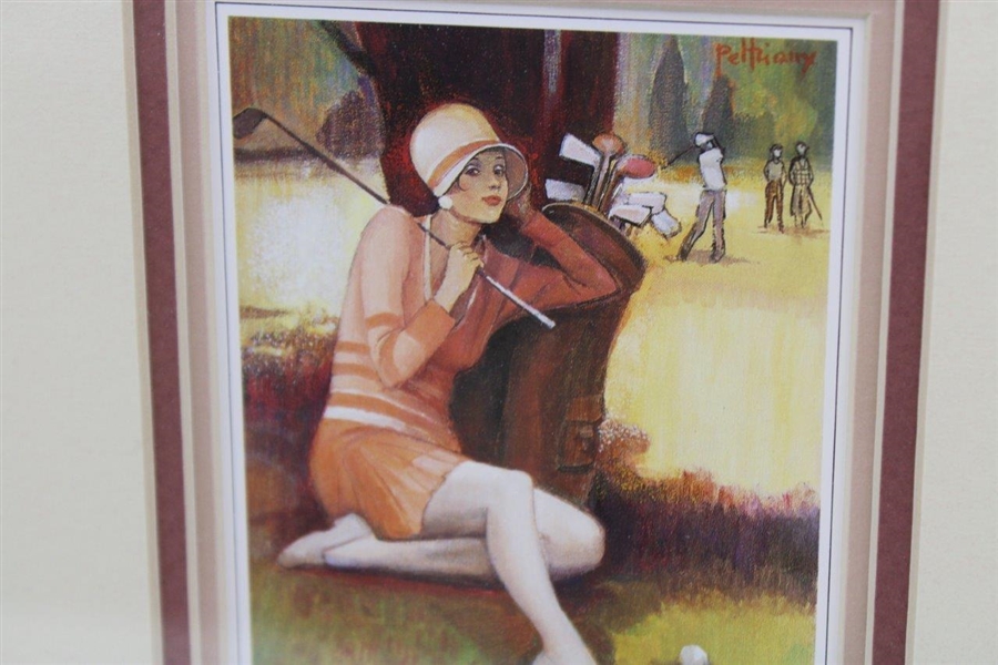 Belles Annees Lady Golfer Near Tree by Artist Pettiaux - Framed