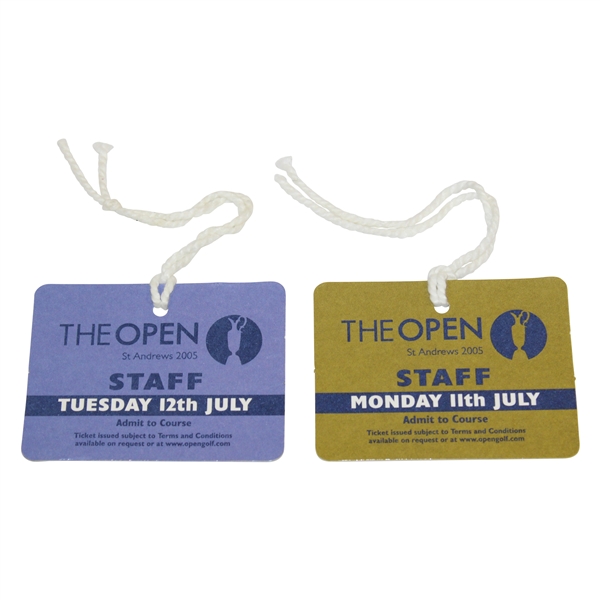 2005 OPEN Championship at St. Andrews Staff Badges - Monday & Tuesday - Tiger!
