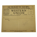 Bobby Jones Vintage Full Signature on Blank Western Union Telegram JSA ALOA