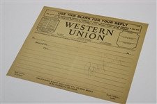 Bobby Jones Vintage Full Signature on Blank Western Union Telegram JSA ALOA