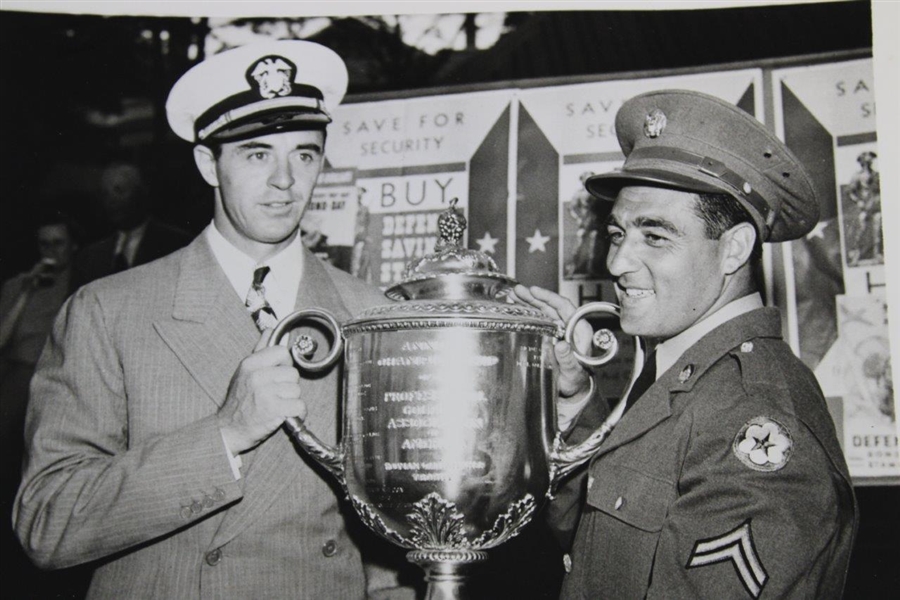 Sam Snead & Jim Turnessa Holding PGA Trophy Wire Photo - 1942