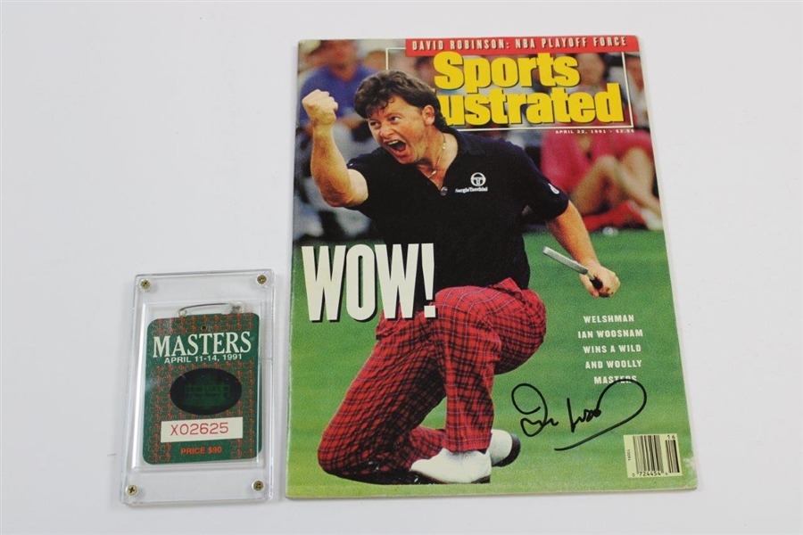 1991 Masters SERIES Badge with Ian Woosnam Signed 1991 Sports Illustrated JSA ALOA