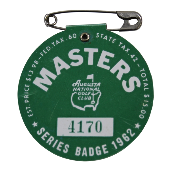 1962 Masters Tournament SERIES Badge #4170 - Arnold Palmer Winner