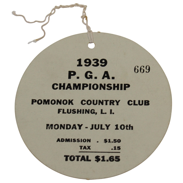 1939 PGA Championship at Pomonok Country Club Monday Ticket #669 - Picard Winner