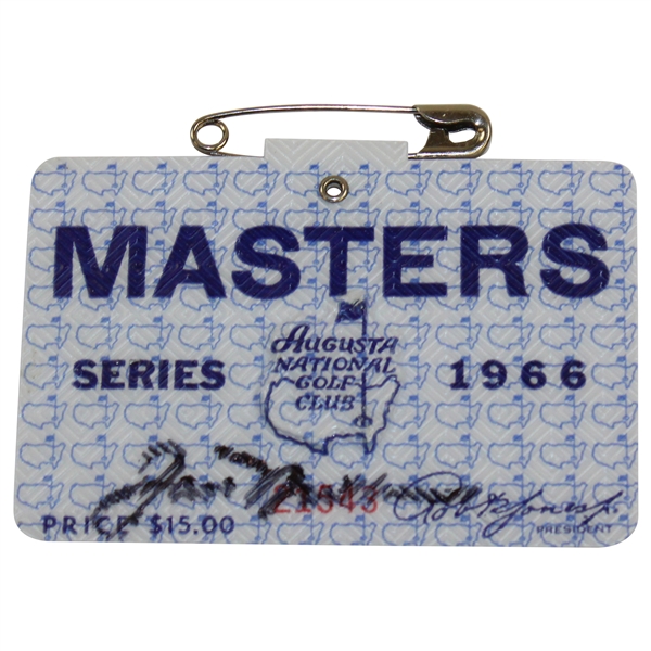 Jack Nicklaus Signed 1966 Masters Tournament SERIES Badge #21543 JSA ALOA