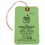 1952 Masters Tournament Second Rd Friday Ticket #1057 - Sam Snead Win