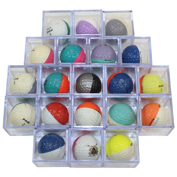 Twenty (20) PING Eye Karsten Dual Colored Golf Balls with Protective Golf Ball Cubes