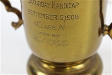 1908 Deal Golf Club Saturday Handicap Class A 2 Handle Brass Golf Trophy Won by Paul E. Heller