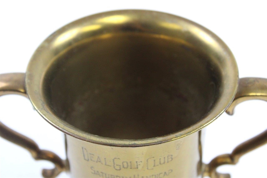 1908 Deal Golf Club Saturday Handicap Class A 2 Handle Brass Golf Trophy Won by Paul E. Heller
