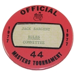 1977 Masters Tournament Official Pin - Jack Sargent Rules/Committee #44