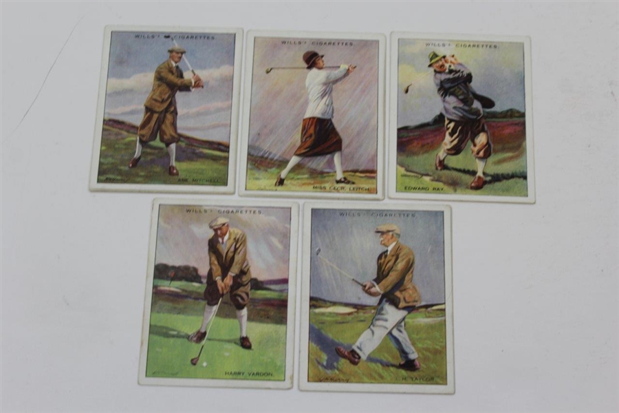Harry Vardon, Edward Ray, J.H. Taylor, Abe Mitchell & Miss Cecil Leitch Will's Cigarettes Golf Cards