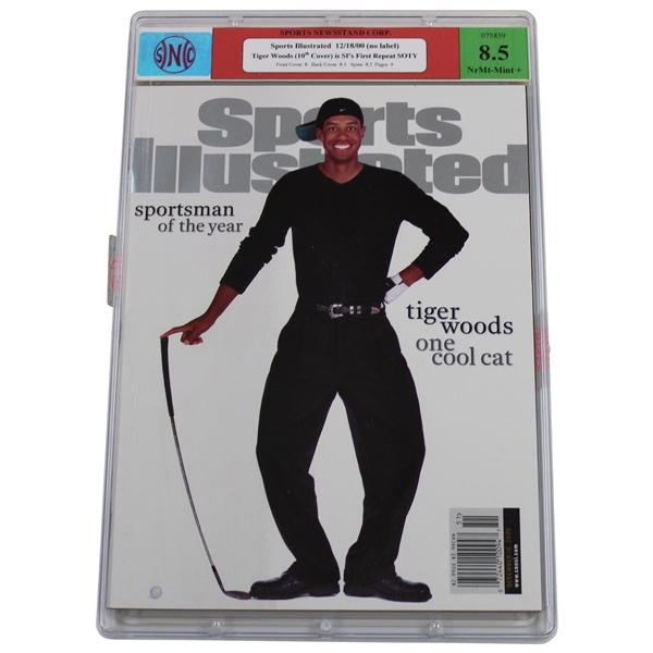 Tiger Woods 2000 Sports Illustrated 'SI's First Repeat SOTY' No Label 12/18/00 - SNC #075859 NrMt-Mint+ 8.5