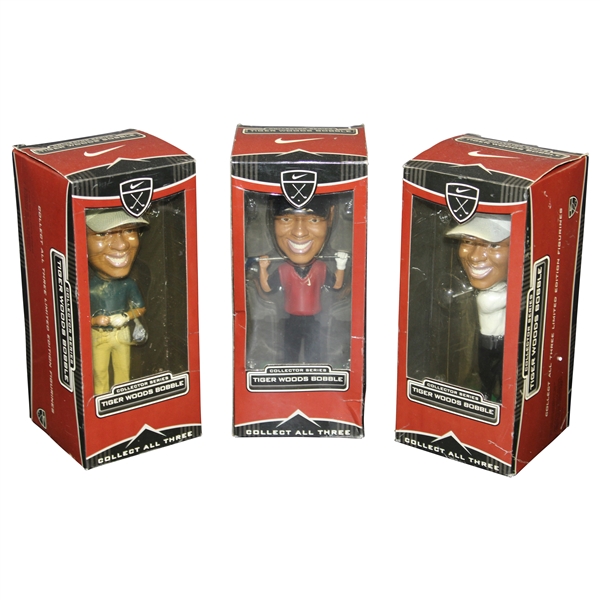 Tiger Woods 2002 Bobble Heads in Boxes - Complete Set of Three (3)