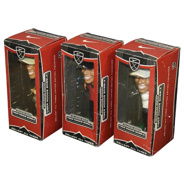 Tiger Woods 2002 Bobble Heads in Boxes - Complete Set of Three (3)